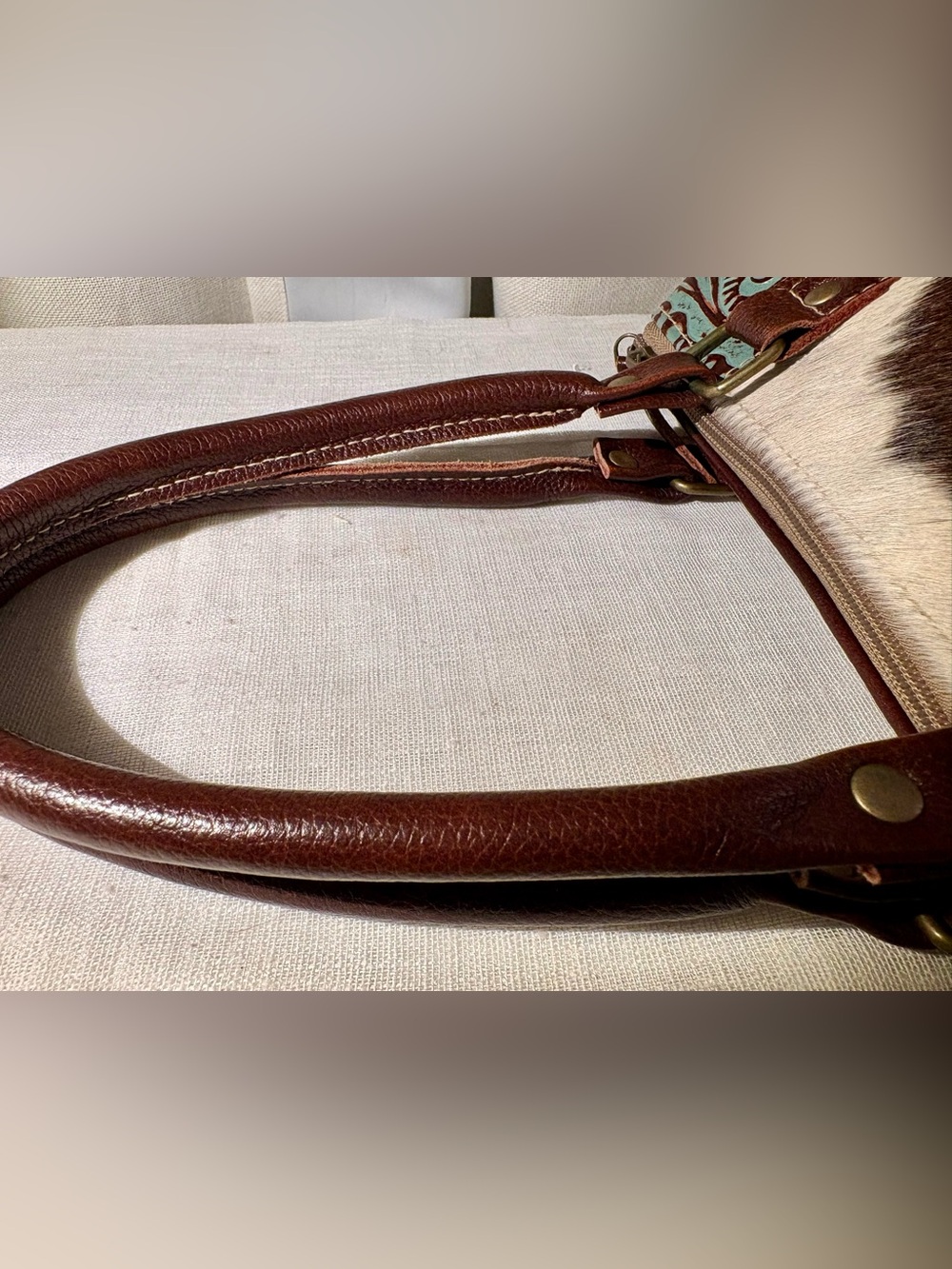 Myra Bag Cowhide Tooled Genui Leather Fringe Satchel Western Boho Bag Purse Med - Picture 7 of 15